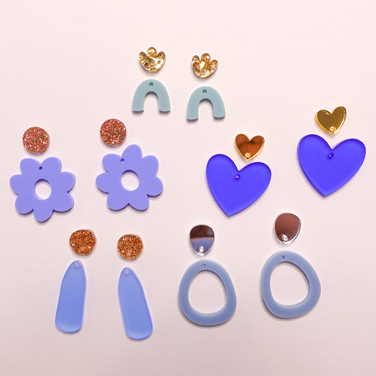 Cool Blue Acrylic Dangle Earrings - Mixed Pack