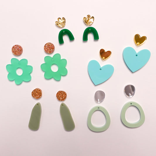 Earthy Green Acrylic Dangle Earrings - Mixed Pack