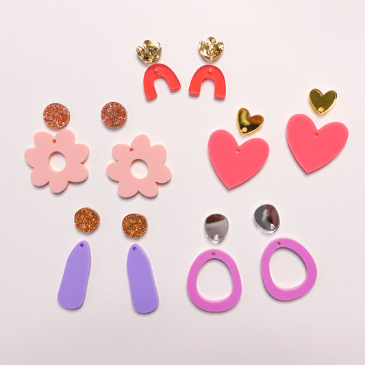 Playful Pink Acrylic Dangle Earrings - Mixed Pack