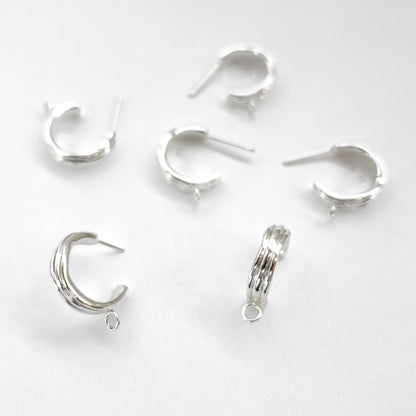 18mm Silver Wavy Textured 3/4 Hoop Earrings - Stainless Steel (304) - 6 pieces