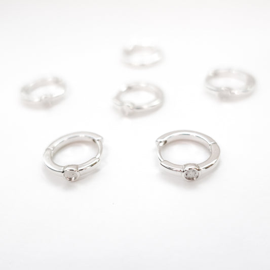 Circle Polymer Clay Bezel Hoop Earrings, Silver, Stainless Steel (304)