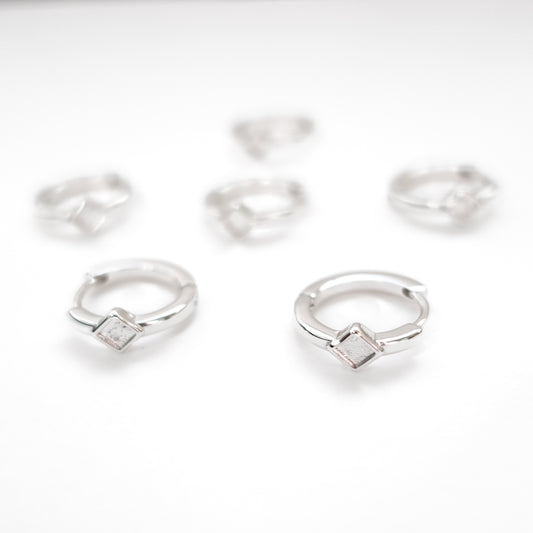 Diamond Polymer Clay Bezel Hoop Earrings, Silver, Stainless Steel (304)