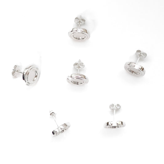 Halo Circle Polymer Clay Bezel Stud Earrings – Silver – Stainless Steel (304) – 6 pieces