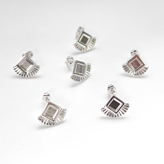 Art Deco Polymer Clay Bezel Stud Earrings, Silver, Stainless Steel (304)