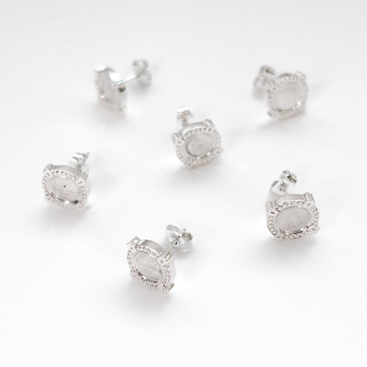 Pronged Circle Polymer Clay Bezel Stud Earrings, Silver, Stainless Steel (304)