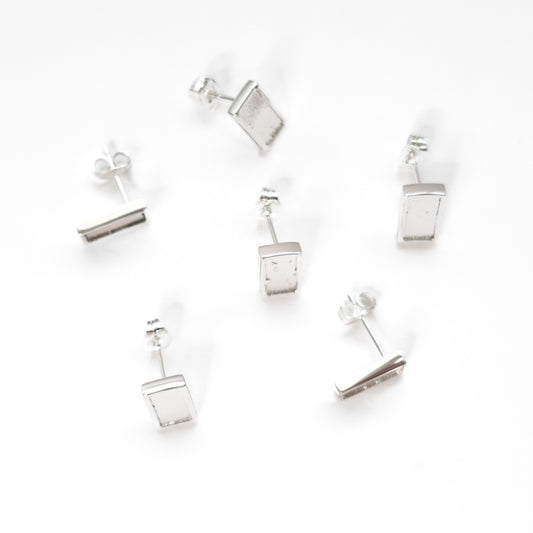 Rectangle Polymer Clay Bezel Stud Earrings, Silver, Stainless Steel (304)