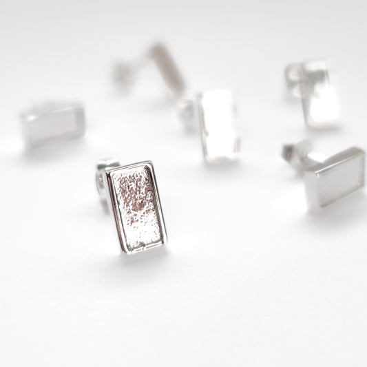 Rectangle Polymer Clay Bezel Stud Earrings – Silver – Stainless Steel (304) – 6 pieces