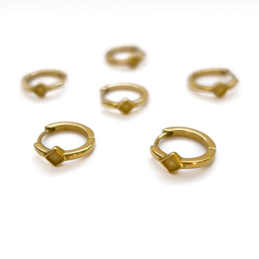 Diamond Polymer Clay Bezel Hoop Earrings, Gold, Stainless Steel (304)