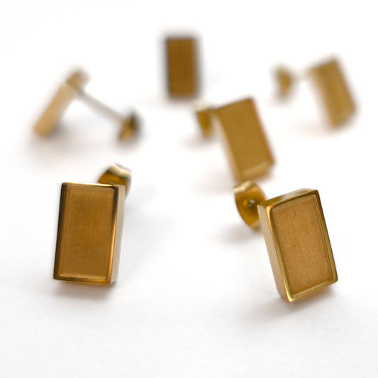 Rectangle Polymer Clay Bezel Stud Earrings – Gold – Stainless Steel (304) – 6 pieces