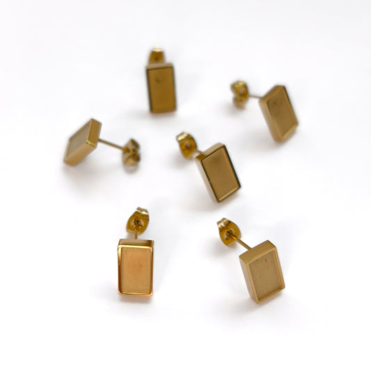 Rectangle Polymer Clay Bezel Stud Earrings, Gold, Stainless Steel (304)