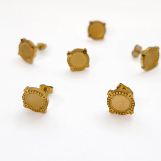 Pronged Circle Polymer Clay Bezel Stud Earrings, Gold, Stainless Steel (304)