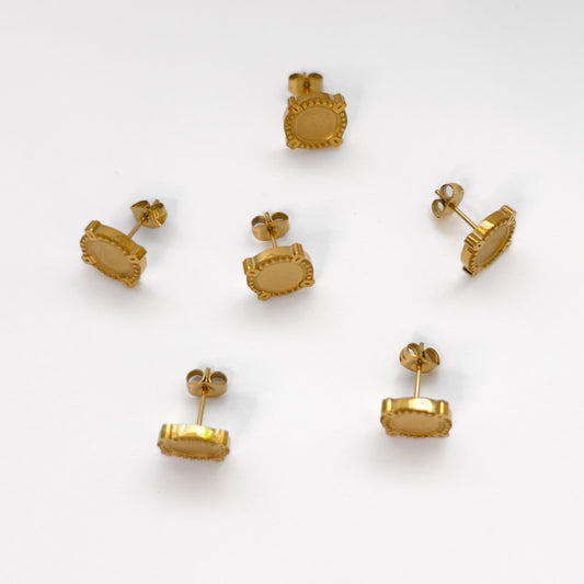 Pronged Circle Polymer Clay Bezel Stud Earrings – Gold – Stainless Steel (304) – 6 pieces