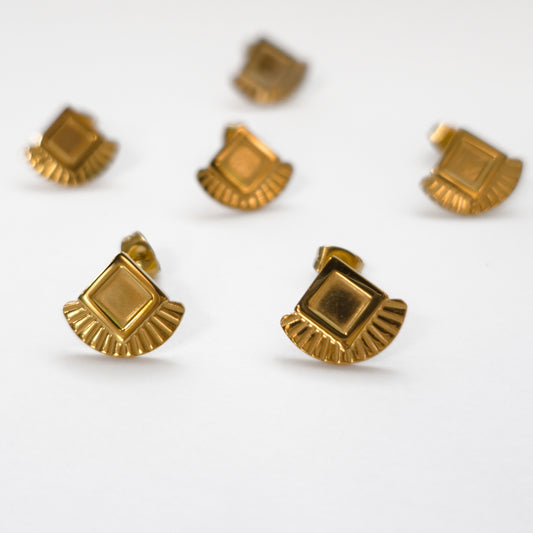Art Deco Polymer Clay Bezel Stud Earrings, Gold, Stainless Steel (304)