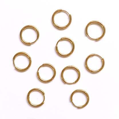 14mm Gold Circle Huggie Earrings, 1.6mm Thick, Stainless Steel (304)