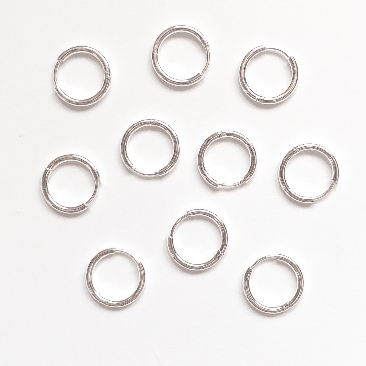 14mm Silver Circle Huggie Earrings, 1.6mm Thick, Stainless Steel (304)