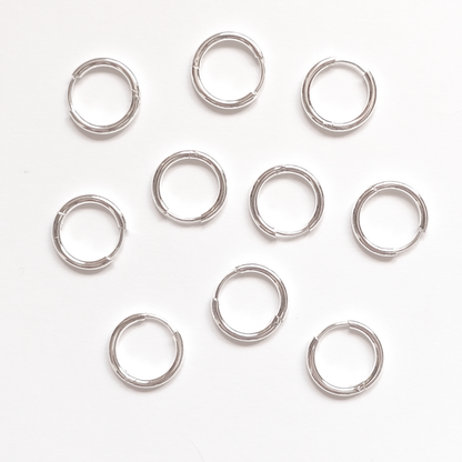 14mm Silver Circle Huggie Earrings, 1.6mm Thick, Stainless Steel (304)