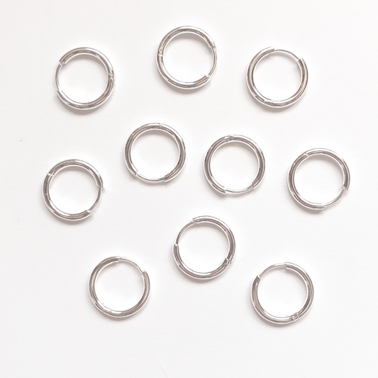 14mm Silver Circle Huggie Earrings, 1.6mm Thick, Stainless Steel (304)
