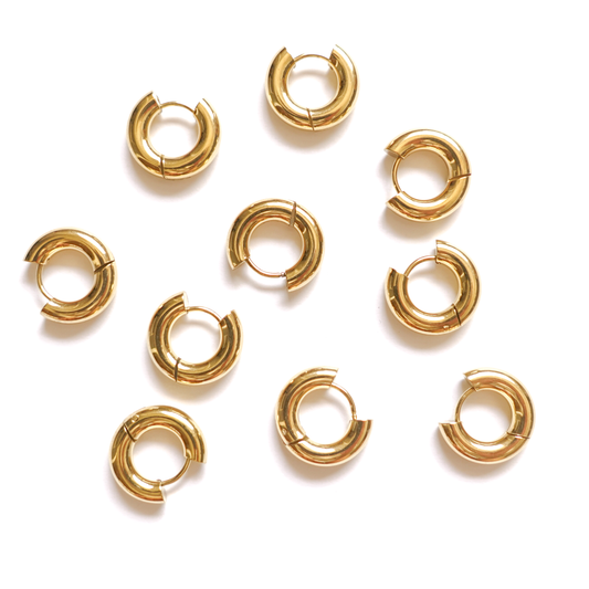 16mm Gold Circle Huggie Earrings, 4mm Thick, Stainless Steel (304)