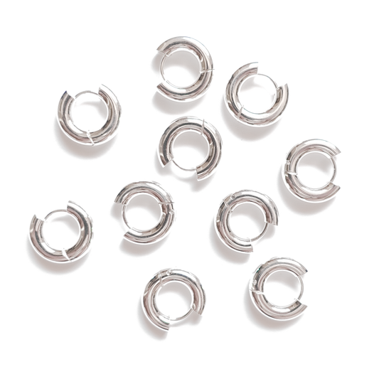 16mm Silver Circle Huggie Earrings, 4mm Thick, Stainless Steel (304)