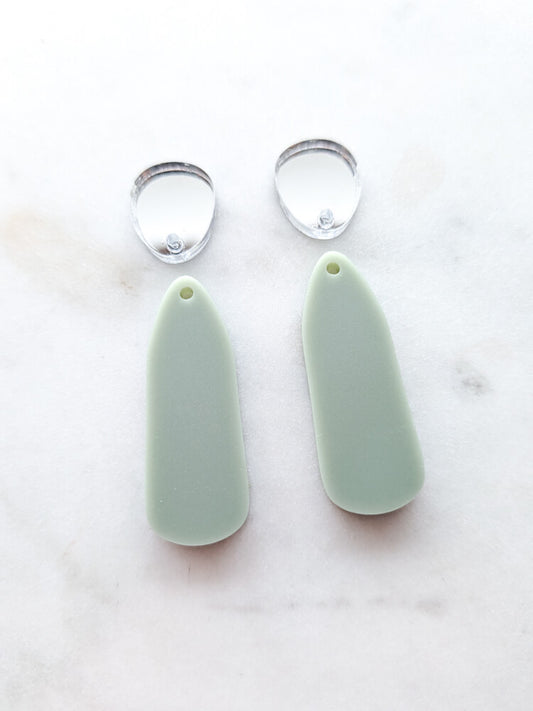 Organic Pin Drop Dangle - Earthy Green - 1 pair