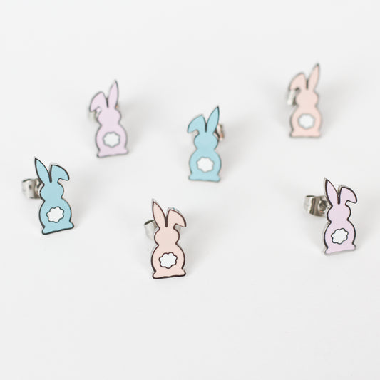 Enamel Easter Stud Earrings - Silver - Floppy Ear Bunny [6 Pieces]