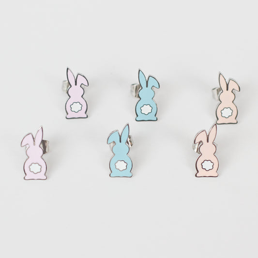 Enamel Easter Stud Earrings - Silver - Floppy Ear Bunny