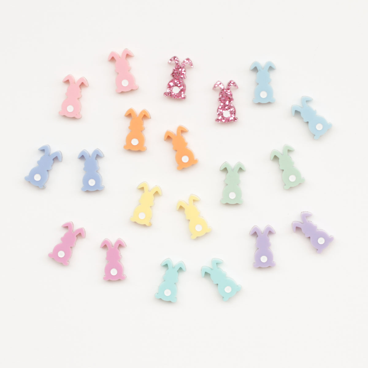 Easter Acrylic Shape Mixed Packs Studs, 12.5mm Floppy Ear Bunny - earring findings for jewellery making