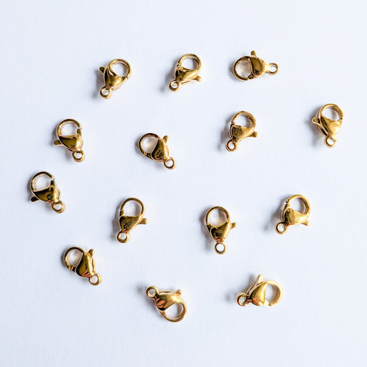 10mm Gold Stainless Steel Lobster Clasps (304) - 20 Pieces
