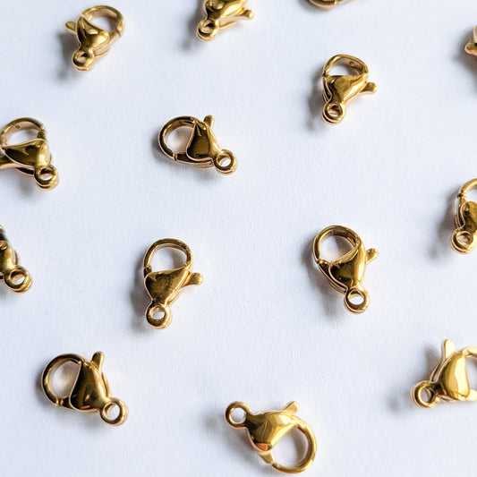 10mm Gold Stainless Steel Lobster Clasps (304) - 20 Pieces
