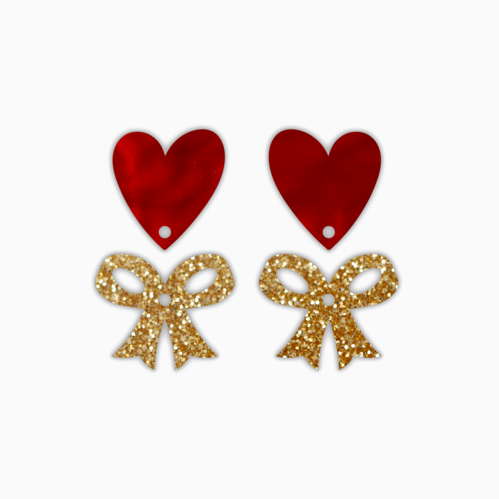 Heart & Bow, Valentines Acrylic Shape - earring findings for jewellery making