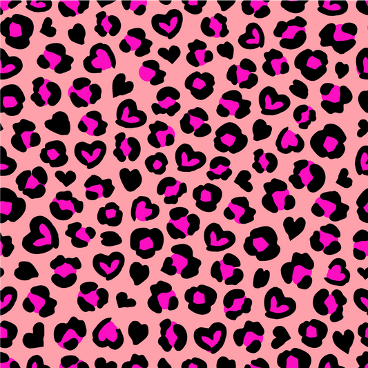 1.5cm Circle - Studs- Clear Acrylic - Heart Leopard - 01