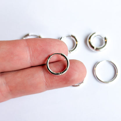14mm Silver Circle Huggie Earrings - 1.6mm Thick - Stainless Steel (304) - 10 Pieces