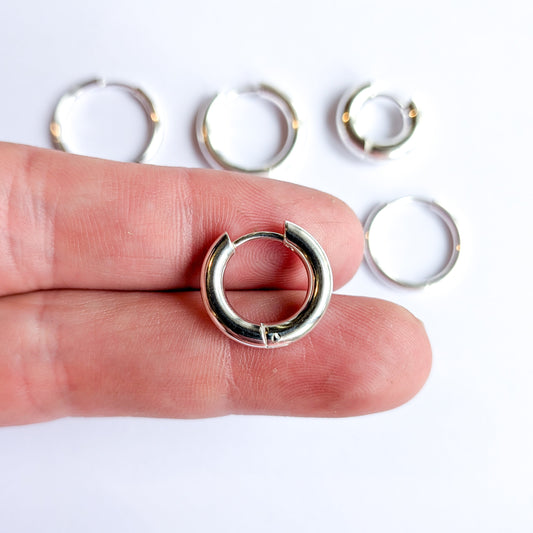16mm Silver Circle Huggie Earrings - 3mm Thick - Stainless Steel (304) - 10 Pieces