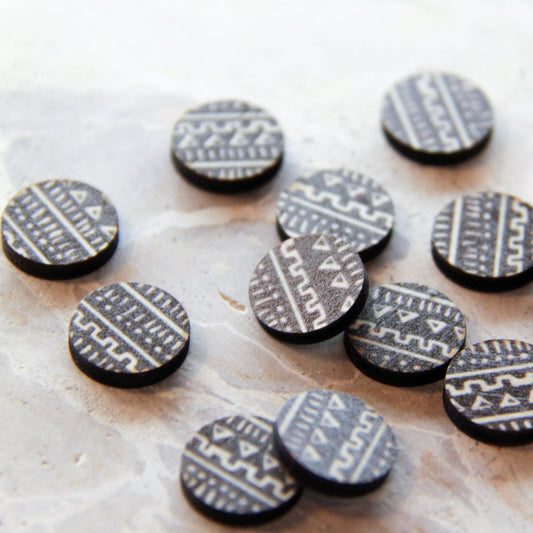 Wood - 15mm Circle- Studs - Transparent print - Picnic - 07