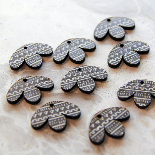 UV printed wood earring blanks - half flower shape transparent print, Picnic - jewellery making