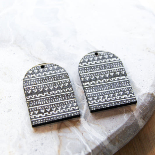 UV printed wood earring blanks - arch shape transparent print, Picnic - jewellery making