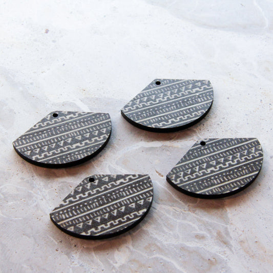 UV printed wood earring blanks - fan shape transparent print, Picnic - jewellery making
