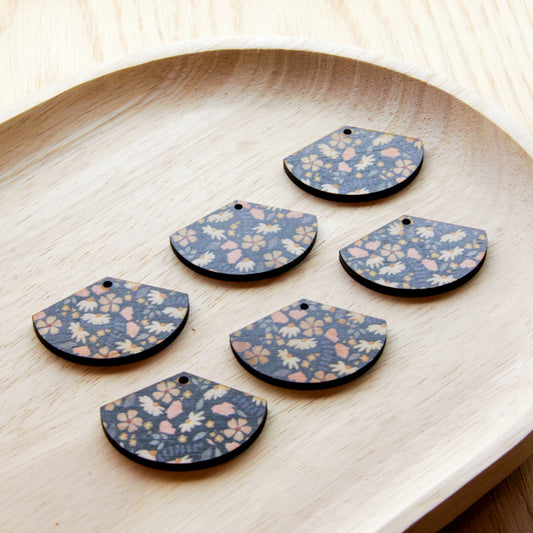 UV printed wood earring blanks - fan shape transparent print, Wild Days - jewellery making