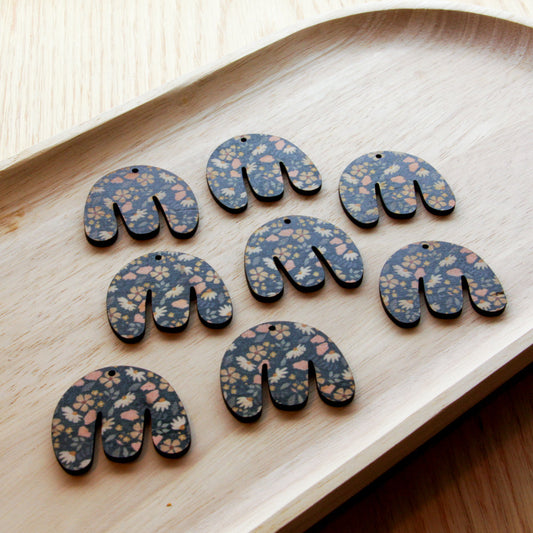 UV printed wood earring blanks - boho shape transparent print, Wild Days - jewellery making