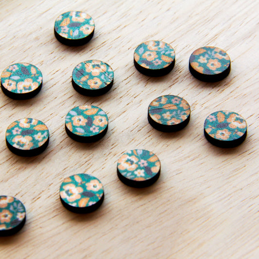 UV printed wood earring studs - 12mm circle transparent print, Picnic - jewellery making