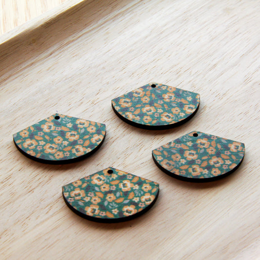 UV printed wood earring blanks - fan shape transparent print, Picnic - jewellery making