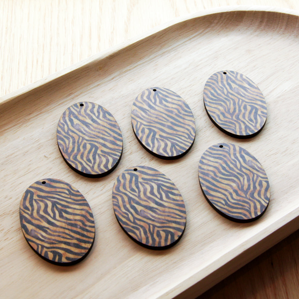 UV printed wood earring blanks - oval shape transparent print, Safari - jewellery making