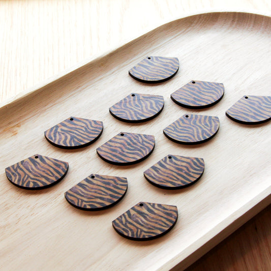 UV printed wood earring blanks - fan shape transparent print, Safari - jewellery making