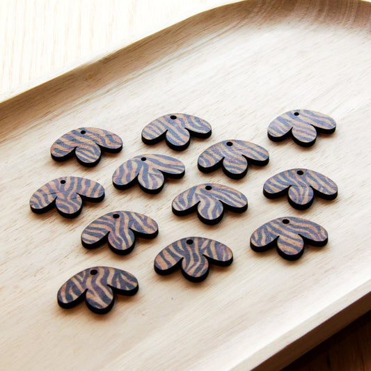 UV printed wood earring blanks - half flower shape transparent print, Safari - jewellery making