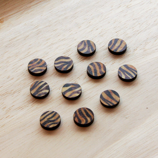 UV printed wood earring studs - 12mm circle transparent print, Safari - jewellery making