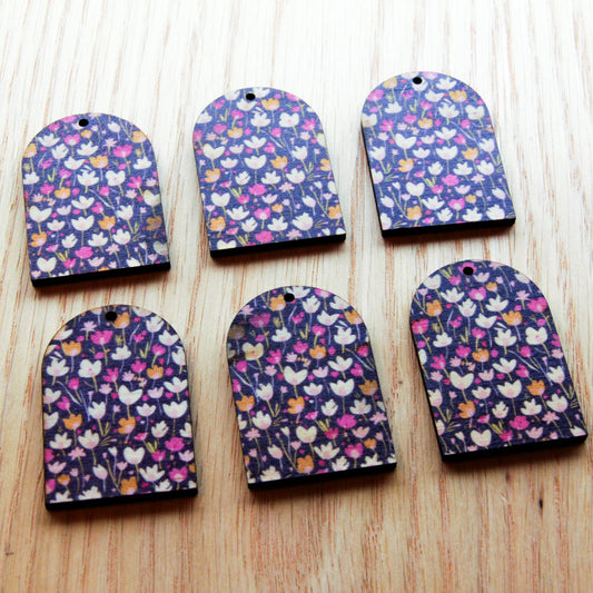 UV printed wood earring blanks - arch shape transparent print, Blossoming Days - jewellery making