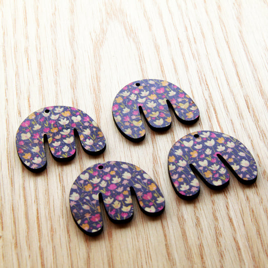 UV printed wood earring blanks - boho shape transparent print, Blossoming Days - jewellery making