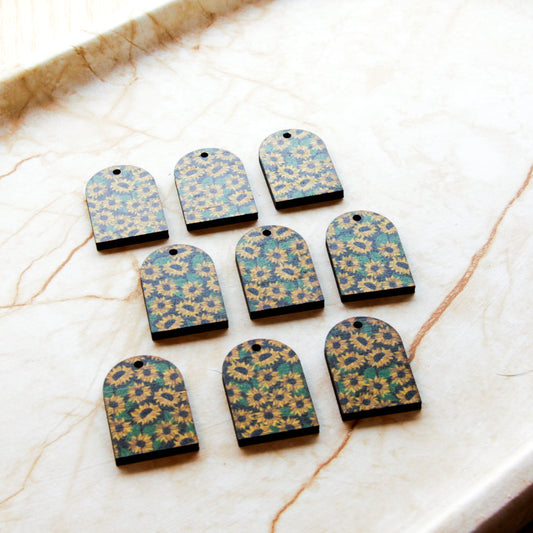 UV printed wood earring blanks - small arch transparent print, Sunflower - jewellery making