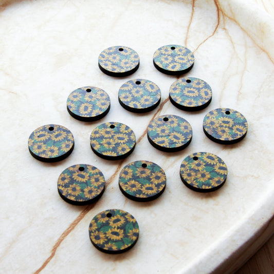 UV printed wood earring blanks - 20mm circle transparent print, Sunflower - jewellery making