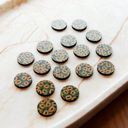 UV printed wood earring studs - 20mm circle transparent print, Sunflower - jewellery making
